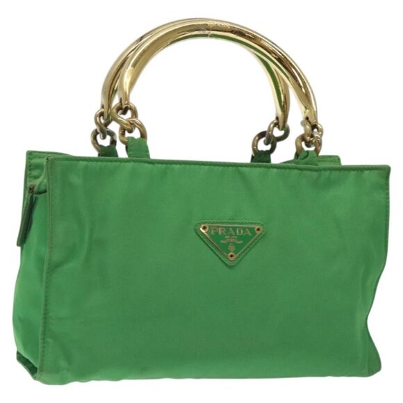 PRADA Hand Bag Nylon Green Gold - Picture 1 of 16
